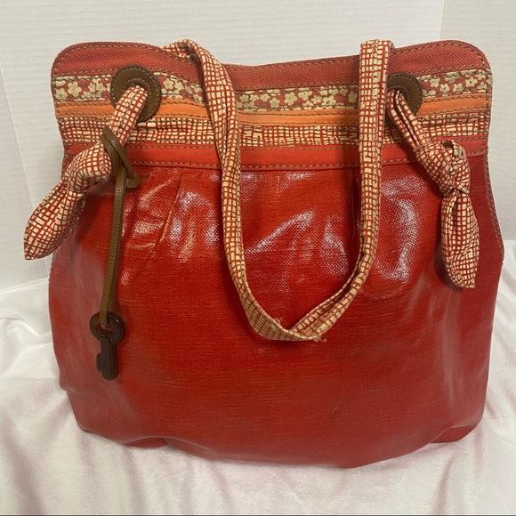 Fossil Handbags - Fossil red orange waxed canvas bag